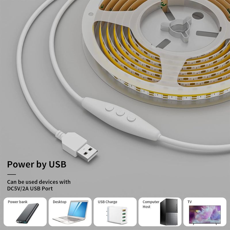 COB LED Strip Light CCT ρυθμιζόμενο 560LEDs CRI90 2m Dimmable 2700K-6500K 24V LED λάμπες για υπνοδωμάτιο κάτω από το ντουλάπι