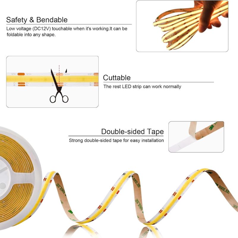 560LEDs COB LED Strip 90 CRI CCT Ευέλικτο COB 3M με προσαρμογέα και μίνι ελεγκτή RF