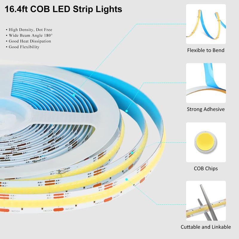 COB LED Strip Lights CCT (2700K-6500K ρυθμιζόμενα) 2M 560LEDs/m CRI90 Led Tape Light Kit με κουτί συσκευασία led strip για το σπίτι