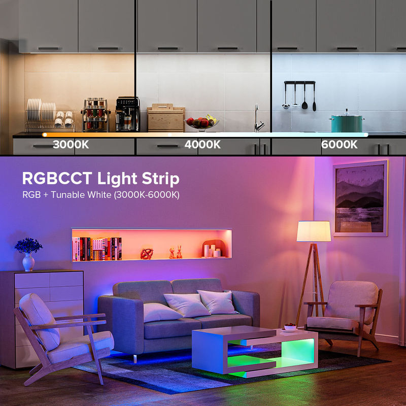 Ευέλικτο 21W/M Δαμαστούχο COB LED λυχνίες ταινίας RGBCCT 5M Roll 35.71mm Κόψιμο