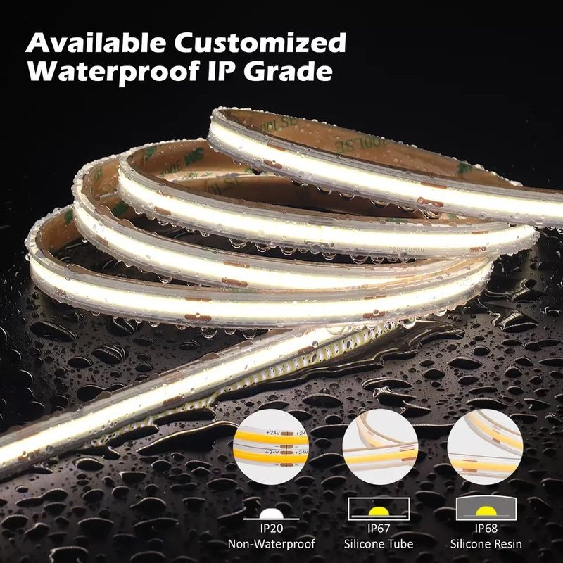 12V 24V Αδιάβροχο IP65 IP67 IP68 CRI90 Αμβλύνσιμο 5M Ευέλικτη LED ταινία COB για εσωτερικό εξωτερικό
