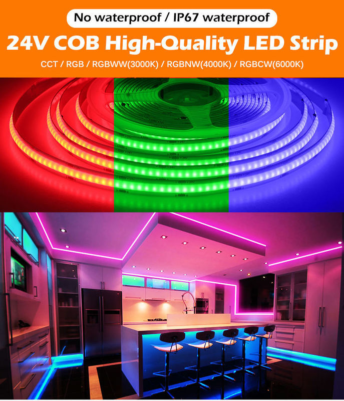 LED ταινία 5m/lot Smd 320 384 840leds/m Αδιάβροχη ευέλικτη Cob Led Strip Dc 24v Ra90 RGBCCT 3000k 4000k 6000k