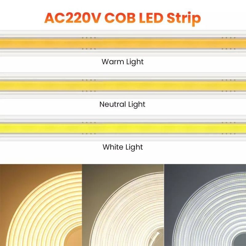 220v 280LEDs/m Λευκό/Θερινό/Ανεξάρτητο Λευκό COB LED Strip CE RoHS 100m 50m Άνω τάση