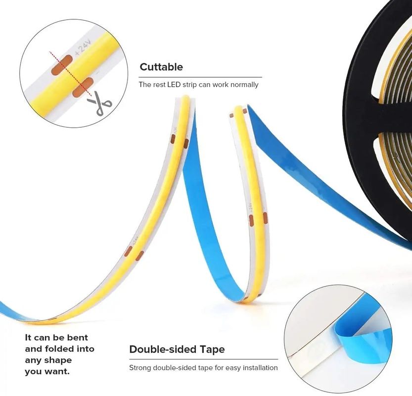 0.15kg IP20 COB 480 LED/M DC24V DC12V Αμετάβλητο και ομοιόμορφο φως LED με λωρίδα CE ROHS 3-