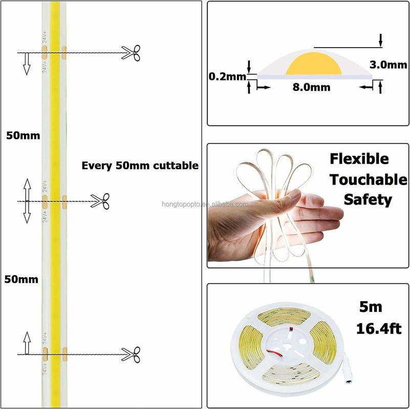 Χωρίς πτώση πίεσης COB LED Strip DC24V CRI90 312LEDs/m 10μέτρα Εργασιακό χρόνο 30000 ώρες