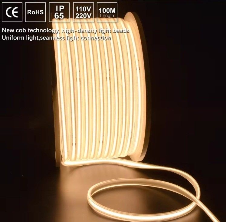 Υψηλής τάσης ευέλικτο COB LED Strip Light IP65 Αδιάβροχο 50M 100M ανά τροχιά με διάρκεια ζωής 30000 ωρών και 80 CRI