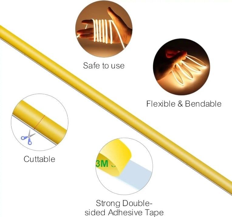 DC 12V 24V 5V Ultra Narrow 3mm Dotless COB LED Strip Light για ευέλικτο φωτισμό